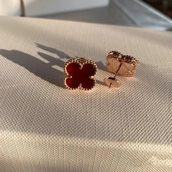 None Jewelry - Van Cleef & Arpels Clover Earrings, Royal Red
